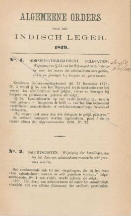 Algemeene order voor het indisch leger. 1879, No. 1 - No. 59