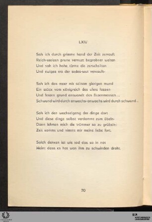 LXIV: Sah ich durch grimme hand der Zeit zerrauft