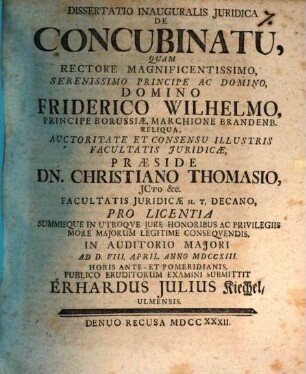 Dissertatio Inauguralis Juridica De Concubinatu