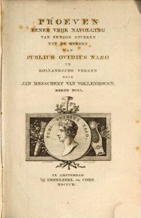 Proeven eener vrye navolging van eenige stukken uit de werken van Publius Ovidius Naso in hollanschen verzen, T. 3