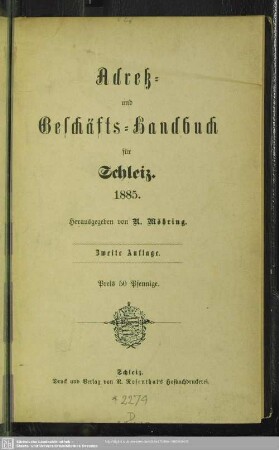 1885: Adreß- und Geschäfts-Handbuch für Schleiz