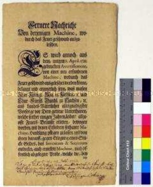Bekanntmachung von Friedrich August I. Kurfürst von Sachsen betreffend Erfindung und Ankauf von Feuerlöschmaschinen