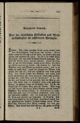 Dreyzehntes Gespräch. Von der christlichen Höflichkeit und Wohlanständigkeit im äußerlichen Betragen
