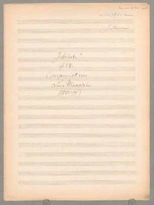 Jubilate Deo, Coro, A-Dur - BSB Mus.ms. 4746-41 : [title page:] "Jubilate" // zu 8 St[immen]: // Componirt von // Luca Marenzio // (1550-99)