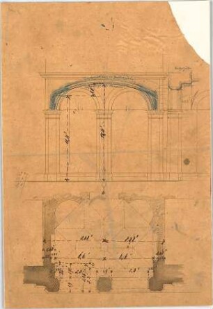 Voit, August von; München; Botanischer Garten - Requisitenraum (Teilgrundriss EG, Schnitt)