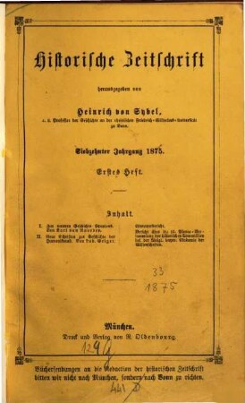 Historische Zeitschrift : HZ. 33. 1875