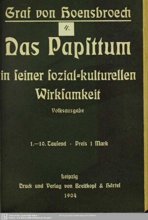 Das Papsttum in seiner sozial-kulturellen Wirksamkeit