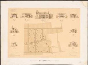 Bebauungsplan für Neu-Tempelhof, Berlin: Lageplan, Villenentwürfe: Ansicht, Grundriss