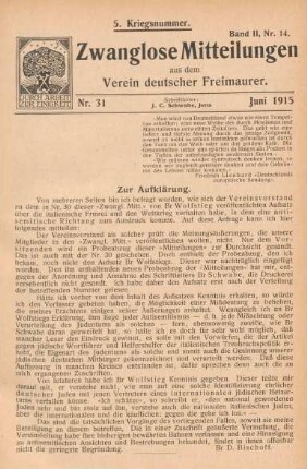 Nr. 31 Juni 1915 5. Kriegsnummer. Band II, Nr. 14.