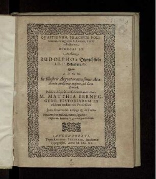 Quaestionum, Praecipue Politicarum, ex Agricola C. Cornelii Taciti collectarum, Dodecas III.
