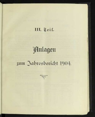 III. Teil. Anlagen zum Jahresbericht 1904.