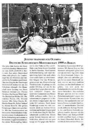 Jugend trainiert für Olympia Deutsche Schulhockey-Meisterschaft 1999 in Berlin