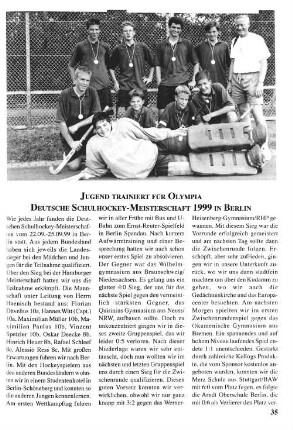 Jugend trainiert für Olympia Deutsche Schulhockey-Meisterschaft 1999 in Berlin