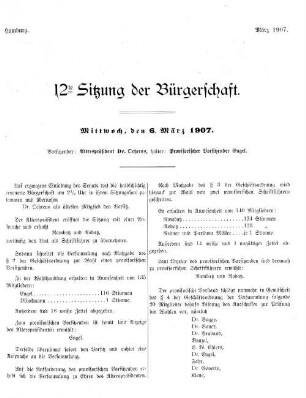 12te Sitzung der Bürgerschaft.