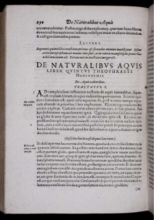 De Naturalibus Aquis Liber Quintus Theophrasti Hohenhemii. De Aquis cadentibus.