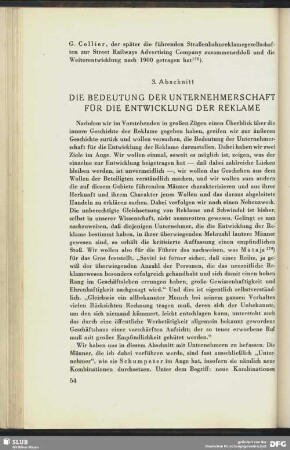 3. Abschnitt. Die Bedeutung der Unternehmerschaft für die Enwicklung der Reklame