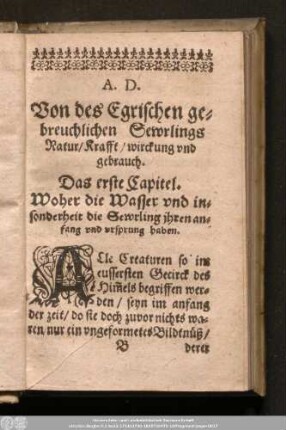 Von des Egrischen gebreuchlichen Sewrlings Natur/ Krafft/ wirckung und gebrauch.