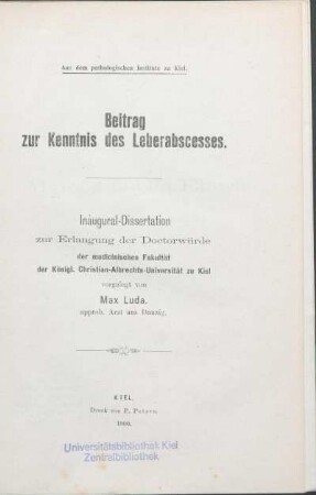 Beitrag zur Kenntnis des Leberabscesses