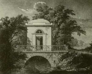 Torpavillon über Brücke in Landschaft