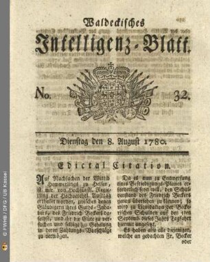 No. 32, Dienstag den 8. August 1780