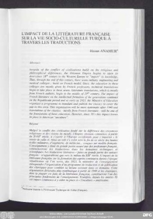 L'Impact De La Littérature Française Sur La Vie Socio-Culturelle Turque À Travers Les Traductions Hasan Anamur