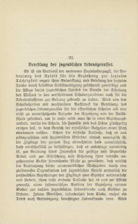 III. Veredlung des jugendlichen Lebensgenusses