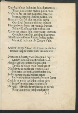 Andreae Crappi Albiorensis Carmen de duobus amantibus capite amarum exitu iucundissimum