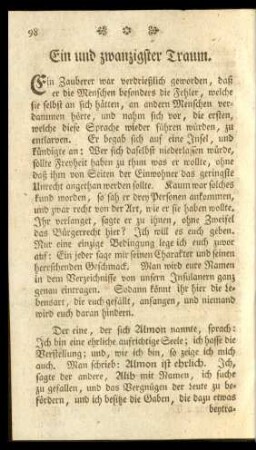 Ein und zwanzigster Traum. - Dreyßigster Traum.