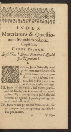 Index Materiarum & Quaestionum secundum ordinem Capitum.