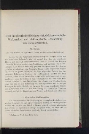Ueber das chemische Gleichgewicht, elektromotorische Wirksamkeit und elektrolytische Abscheidung von Metallgemischen.