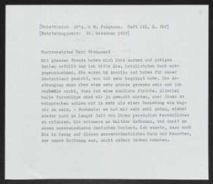 Brief von Gerhart Hauptmann an Gustav Frenssen