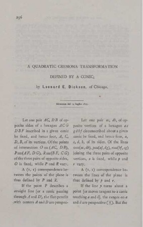 A quadratic cremono transformation defined by a conic.