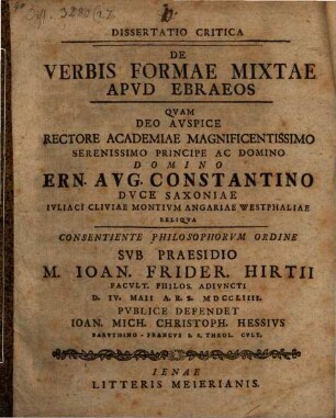 Diss. de verbis formae mixtae apud Ebraeos