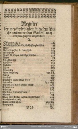 Register der merckwürdigsten in diesem Buche vorkommenden Sachen, nach den paragraphis eingerichtet