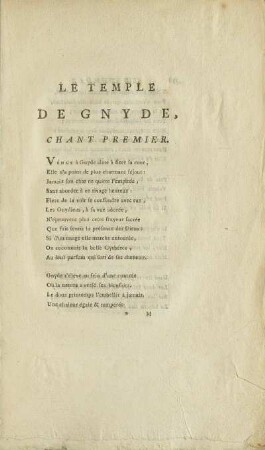 Le Temple De Gnyde, Chant Premier.