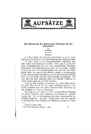 Die Bedeutung der Metaphysik Herbarts für die Gegenwart : (Fortsetzung)