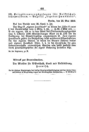 Kriegsteuerungszulagen für Volksschullehrpersonen.- Begriff" eigener Hausstand" : [G. Öffentliches Volksschulwesen]