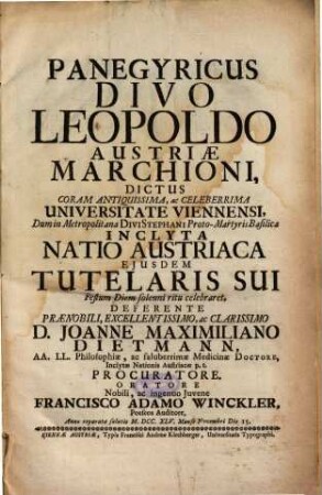 Panegyricus Divo Leopoldo Austriae Marchioni