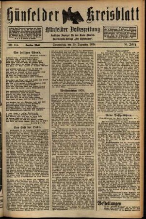 Zweite Ausgabe vom Donnerstag, den 25. Dezember 1924.