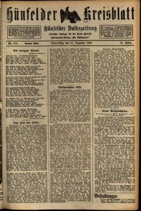 Zweite Ausgabe vom Donnerstag, den 25. Dezember 1924.