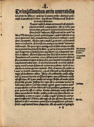 Liber Petri de Eliaco Episcopi Cameracensis sup[ro] libros Metheororu[m] : de impressionibus aeris: ac de his que in prima ...