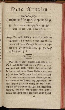 Sieben und vierzigstes Stück. Den 22sten November 1815.