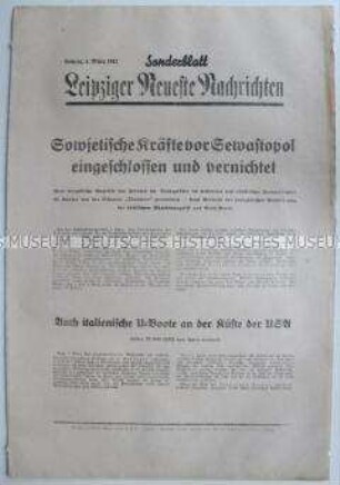 Sonderblatt der "Leipziger Neuesten Nachrichten" zum Kriegsverlauf an der Ostfront, in Nordafrika und an der Küste der USA
