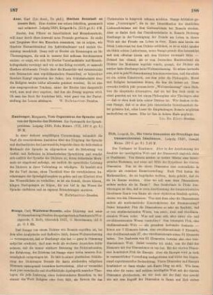 188-189 [Rezension] Pick, Leopold, Die vierte Dimension als Grundlage des transzendentalen Idealismus