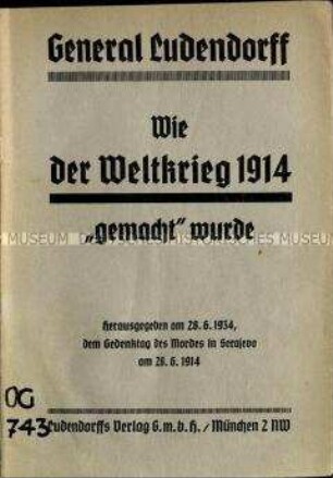 Schrift von Erich Ludendorff über die Kriegsschuldfrage am Ersten Weltkrieg