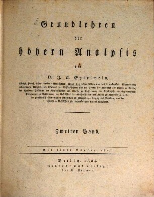 Grundlehren der höhern Analysis, 2