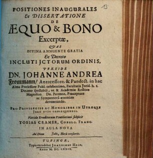 Positiones inaugurales ex dissertatione De aequo & bono excerptae