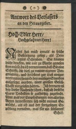 Antwort des Verfassers an den Herausgeber