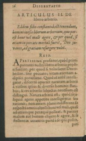 Articulus II. De libero arbitrio.