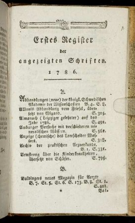 Erstes Register. der angezeigten Schriften. 1786.
